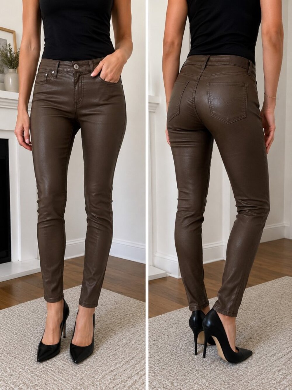 Adriano Goldschmied Women's Brown Coated Jeans (Leather Look) - Size 29R - NWT's